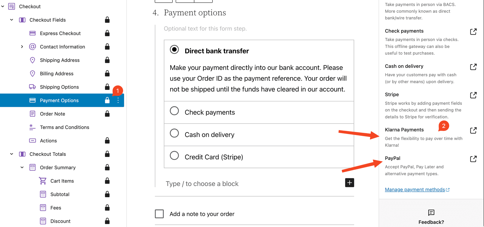 Payment options before implementation