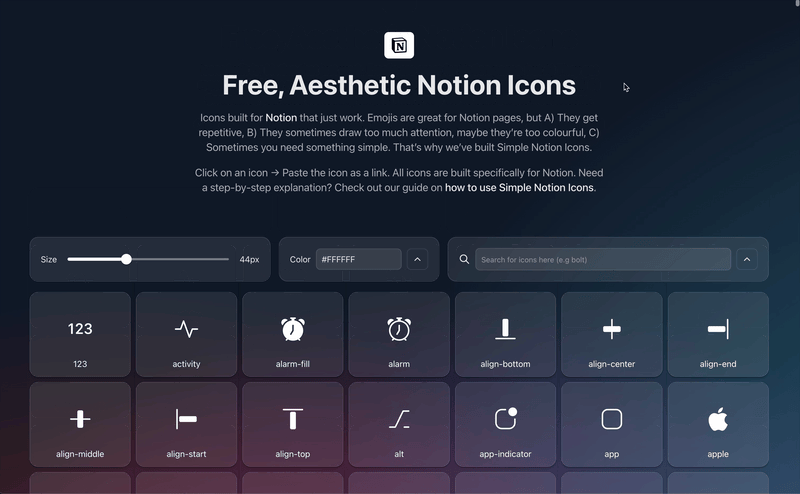 Feature overview demonstrating icon filtering and copying