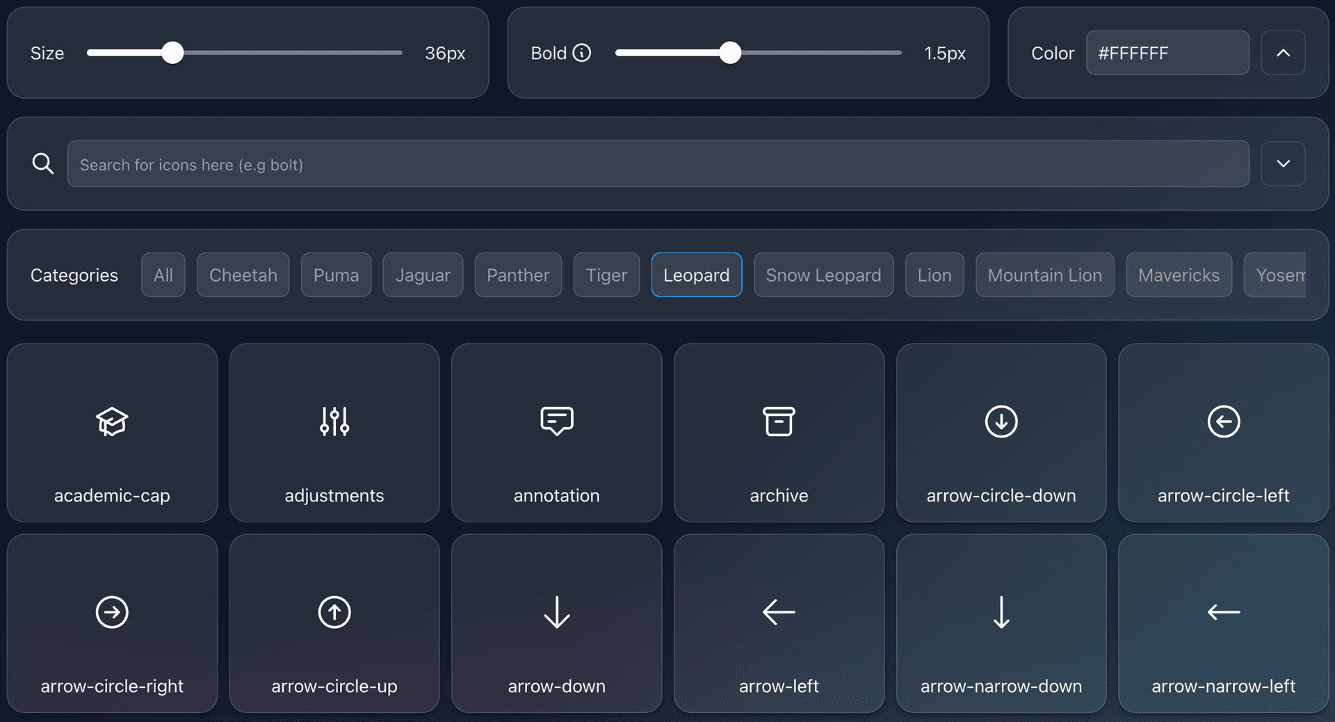 Category filter dropdown with bold option enabled